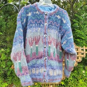Vintage Mohair Knit Irish Sweater Coat L